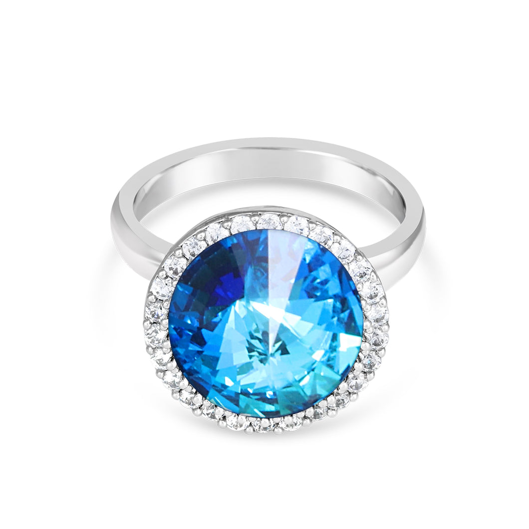 FANCY HALO RING BERMUDA BLUE RING - FOREVER - LIFESTONES - BERMUDA BLUE 001 