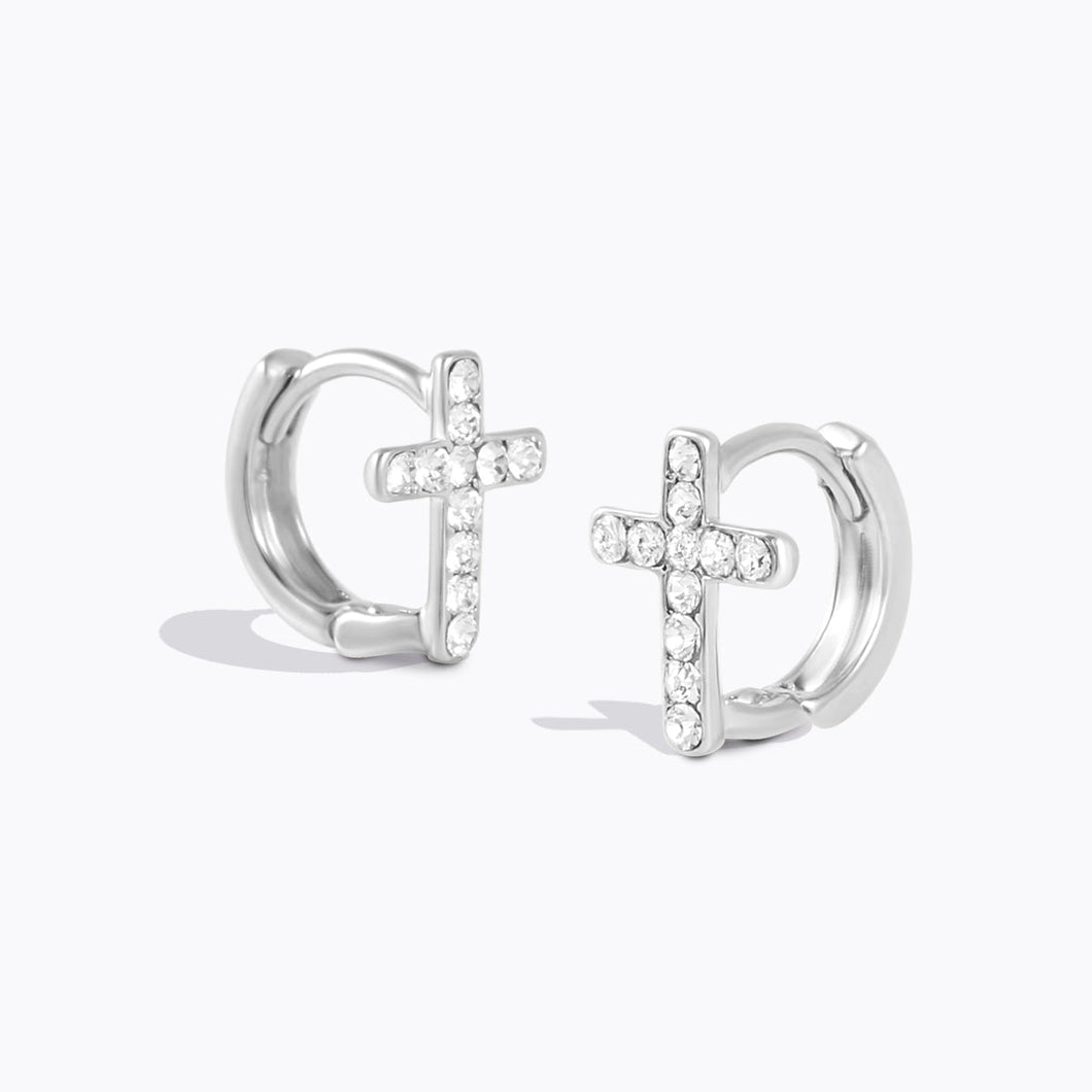 Olives Cross Huggie Earrings JESUS IS KING FOREVER CRYSTALS 